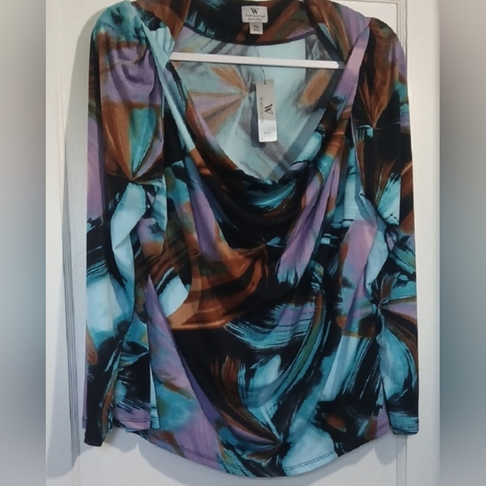 Worthington Blue and Brown Abstract Blouse NWT